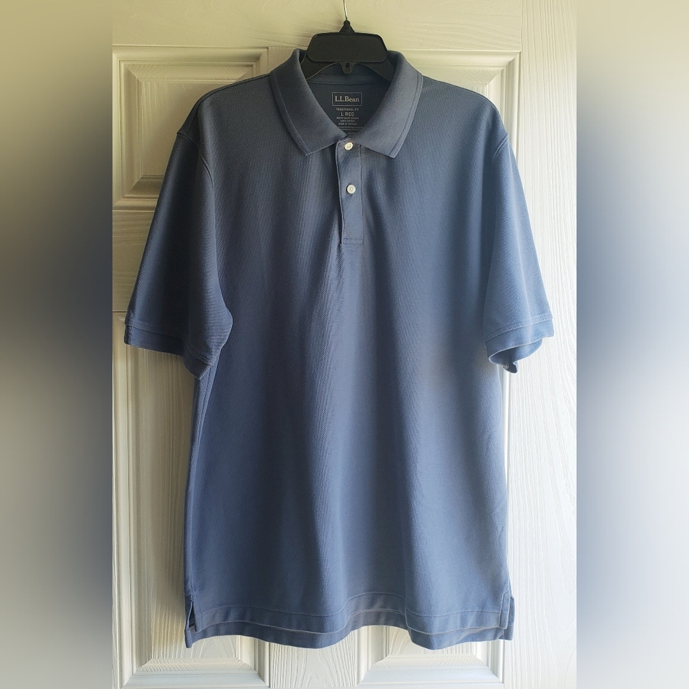L.L. Bean Traditional Fit Cornflower Blue Short Sleeve Polo Shirt Size: L